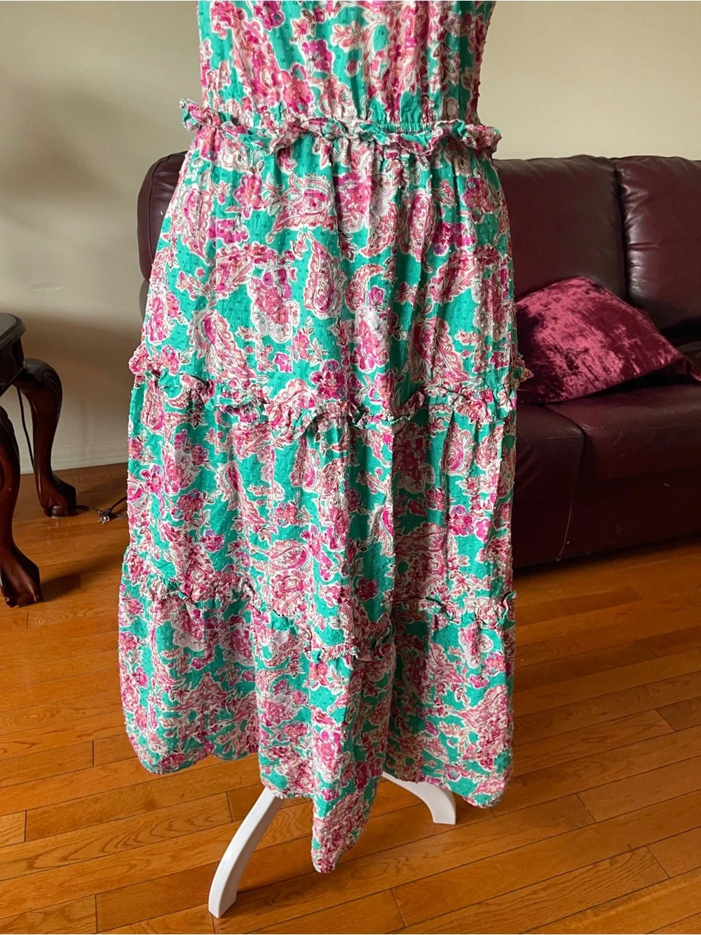 J.Crew Floral Ruffle Midi Dress Green Pink Cottagecore Garden Party Size 2